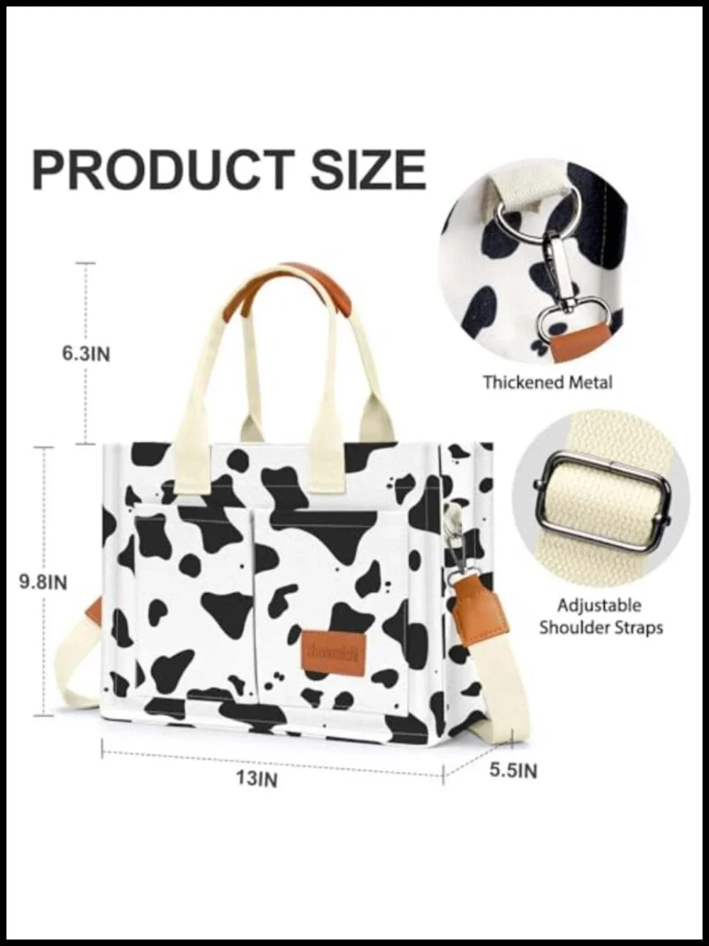 Canvas Tote Bag with Pockets Crossbody Shoulder Handbag Large Capacity Work Bag